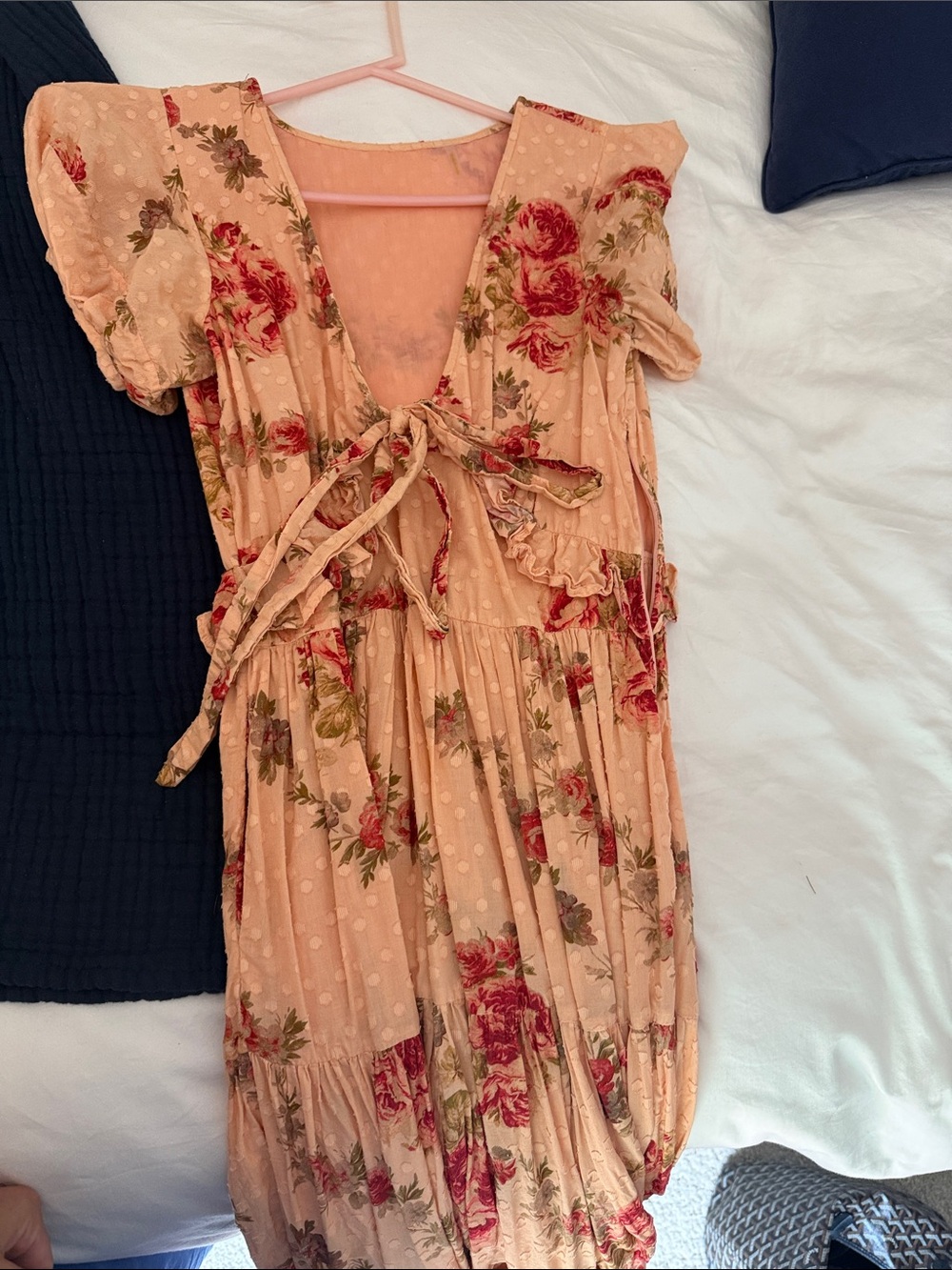Peach Floral Tie-Front Maxi Dress- loveshackfancy